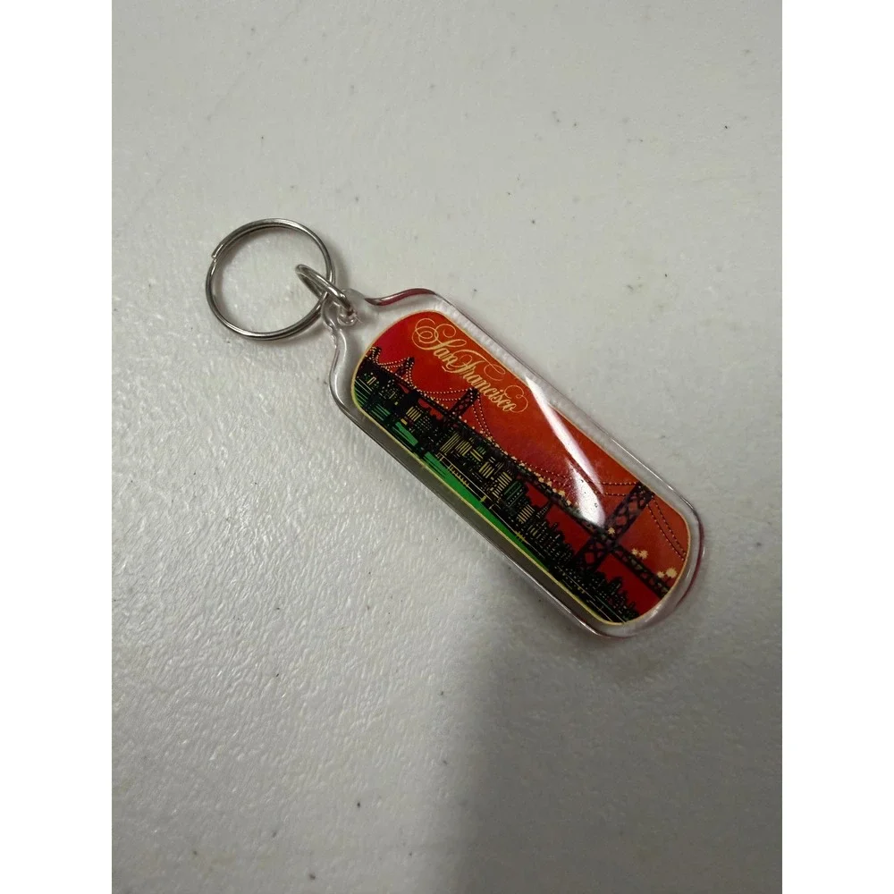 Vintage San Francisco Keychain Acrylic Sunset Bridge Skyline Souvenir California